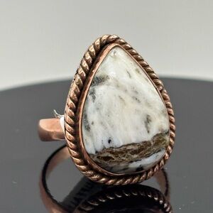 Adjustable Copper and White Buffalo Stone Teardrop Ring